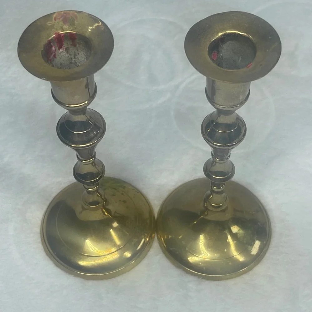 Vintage Brass Candle Holder Set of 8 Mixed Heights Etched Floral Chamberstick